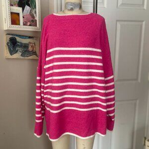VINCE CAMUTO Magenta PINK Stripe striped Super Soft Oversized Sweater *LARGE*